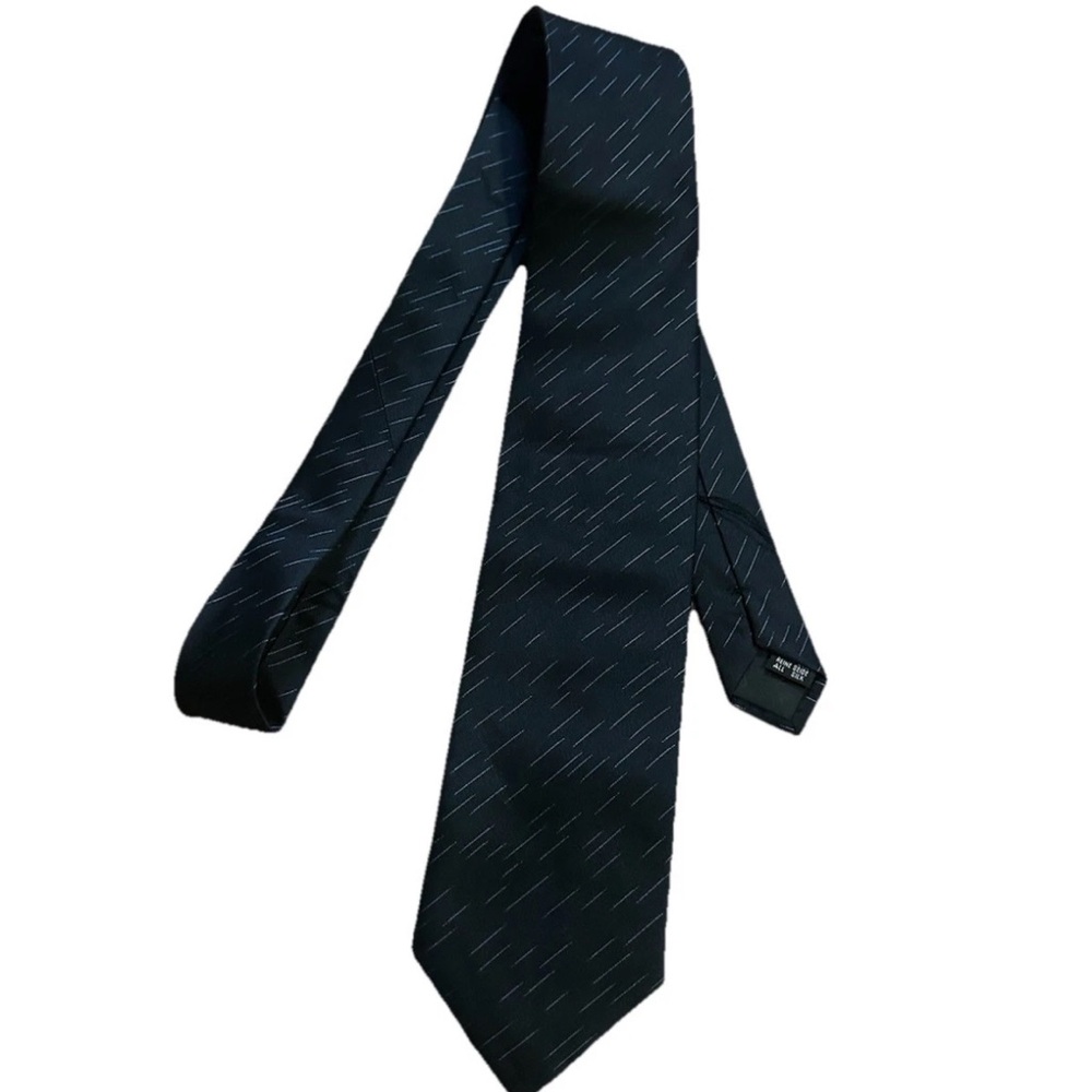 NWT BASILE Black And Silver Striped Dashes Silk Tie 59”- 3.5”